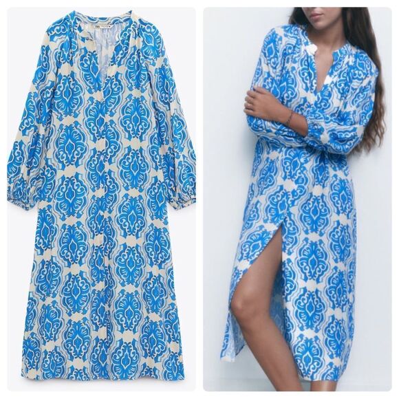Zara Printed Midi Viscose Dress New - Picture 1 of 8
